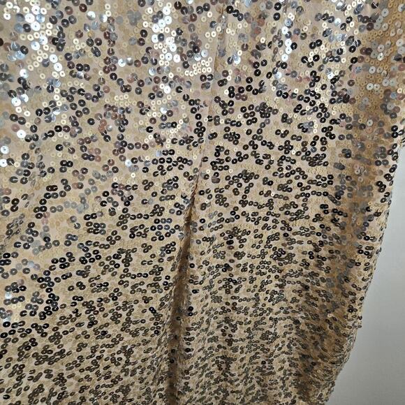 Vintage Y2k DEB Rose Gold Sequin Stretchy Mini Glam Club Dress 3X Double V Neck - Picture 6 of 8